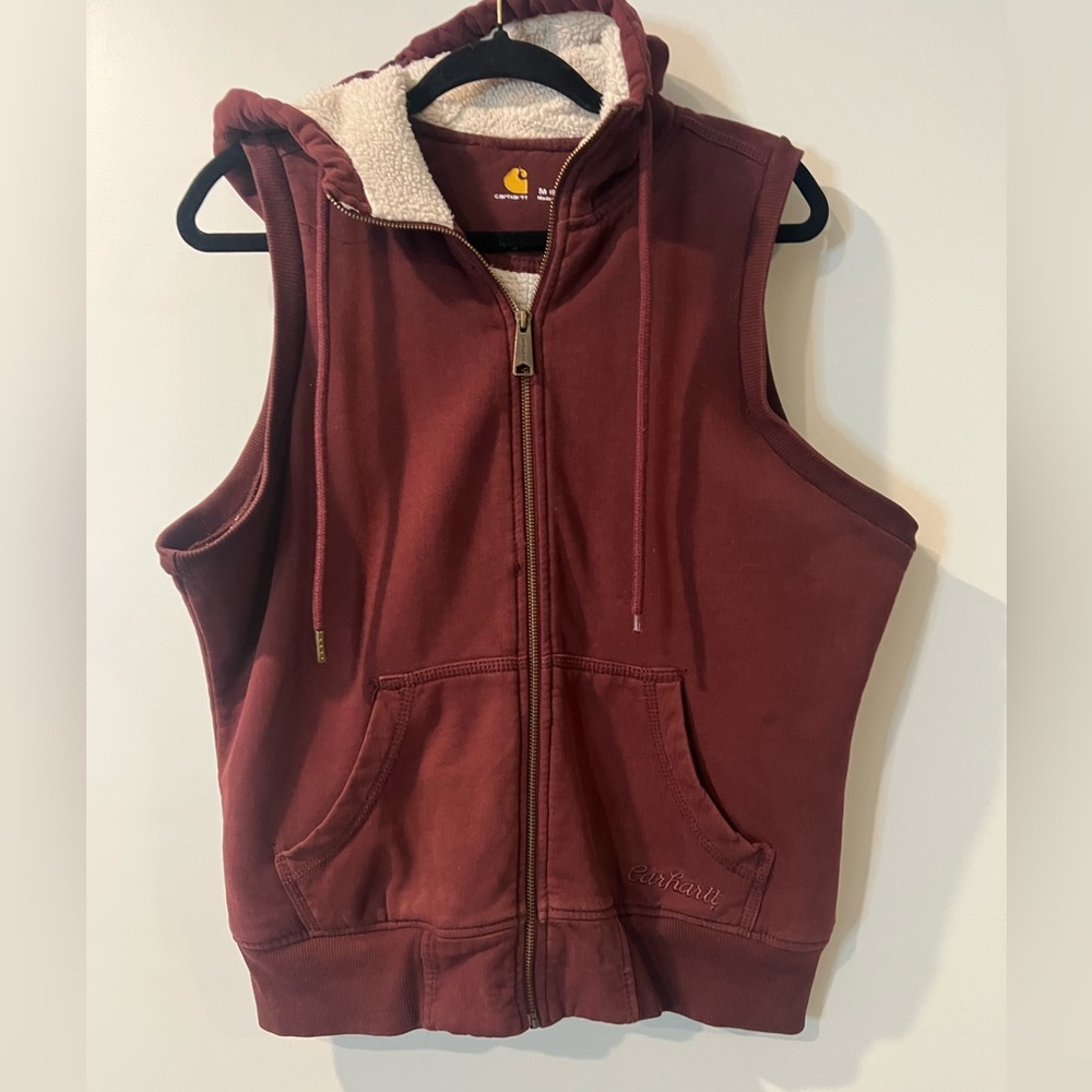 CARHARTT Women’s Vest Top Shirt Medium M 10-12 Maroon Zip Up Hooded Hood